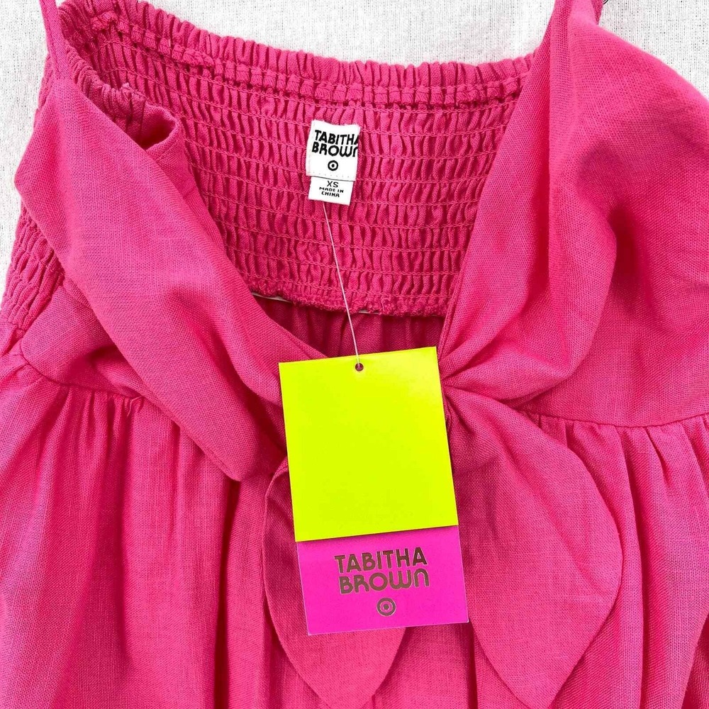 TABITHA BROWN X TARGET Tie Front Linen Maxi Dress XS Pink Red Colorblock Strappy - Picture 10 of 14